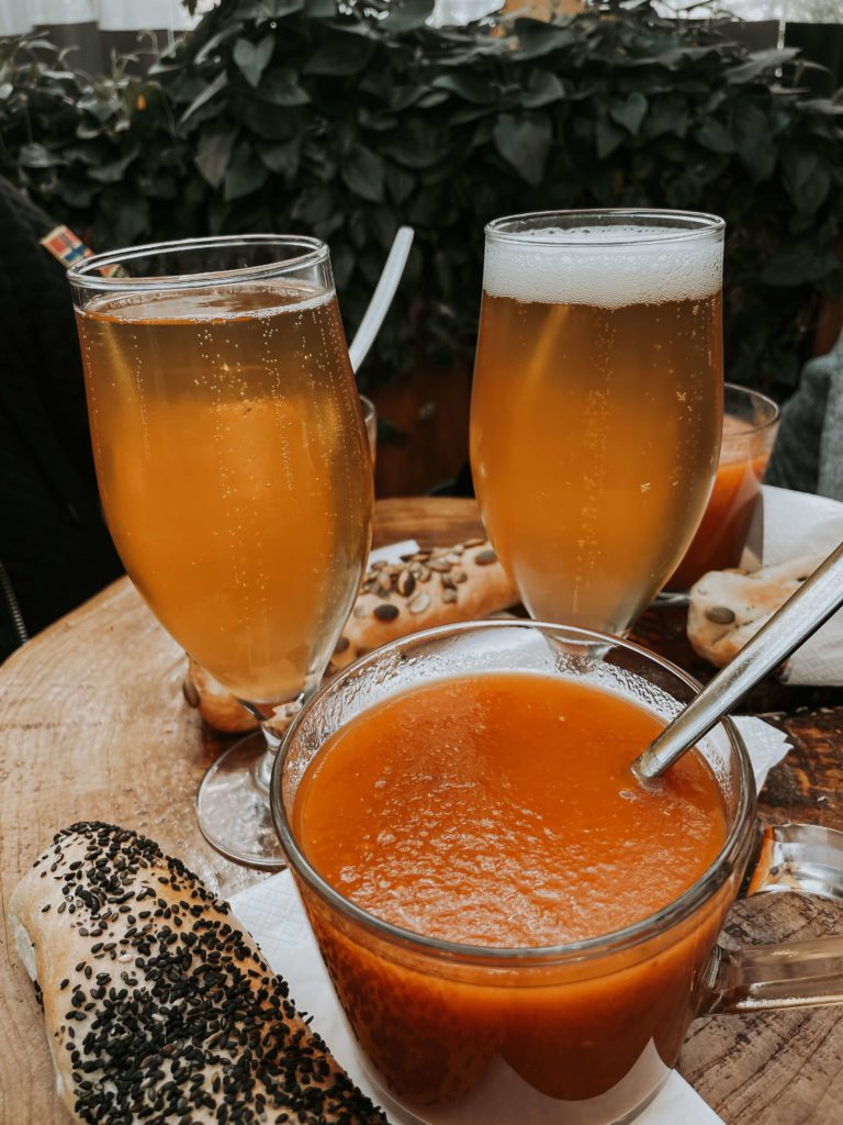 the tomato beer and soup at Friðheimar tomato farm in iceland