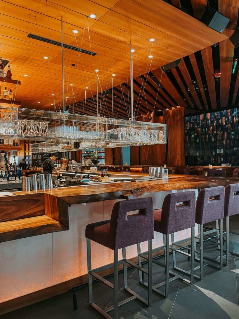 The bar area inside Zuma restaurant in the four seasons boston